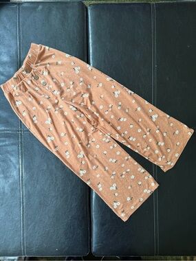 Sweet Stories - Girl’s Tannish Brown Floral Wide-Leg Pants